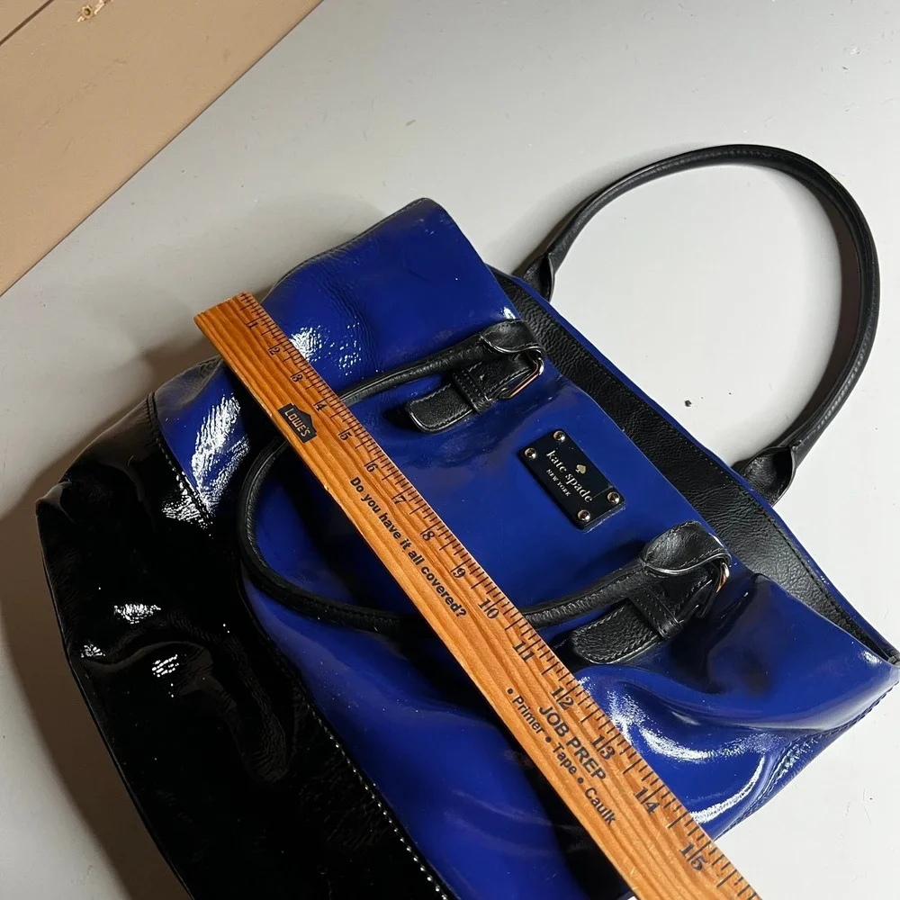 Kate Spade New York Blue Black Patent Leather Colorblock Tote Shoulder Bag